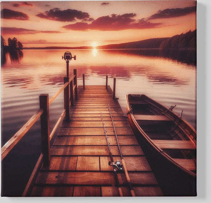Vierkant Canvas Schilderij - Landschap - Zonsondergang - Houten Pier - 60x60x2 cm