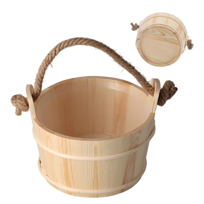 6L Sauna Emmer SPA Stoomruimte Accessoire Hoge Capaciteit Houten Vat voor Douche Zwembad beige