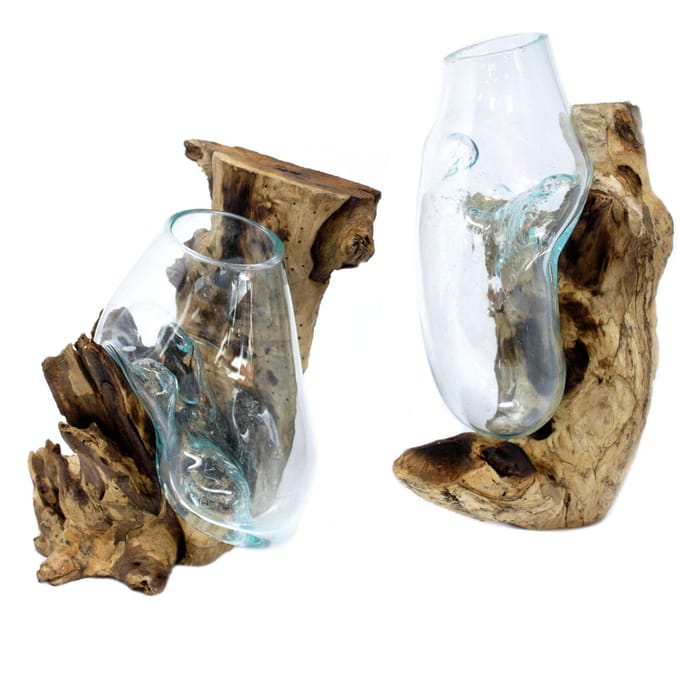 Gesmolten glas op hout - Hangende kom