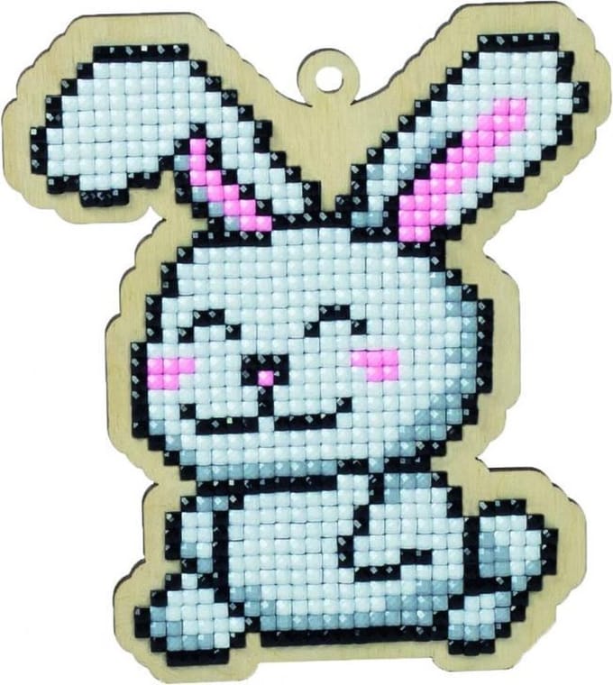 DIY-KIT Wizardi Diamond Painting Charm - Wit Konijn 9,6x10,8 cm