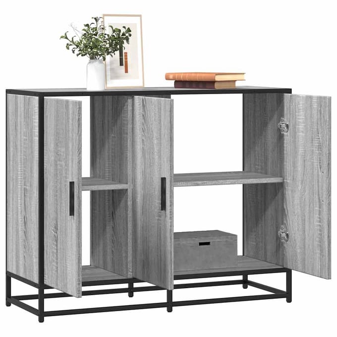 vidaXL - Dressoir - 94x35x76 - cm - bewerkt - hout - grijs - sonoma - eikenkleurig
