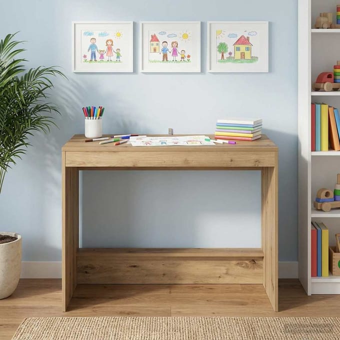 vidaXL - Bed - Bureau - Artisanaal - eiken - Bewerkt - hout - 100 - x - 45 - x - 75 - cm