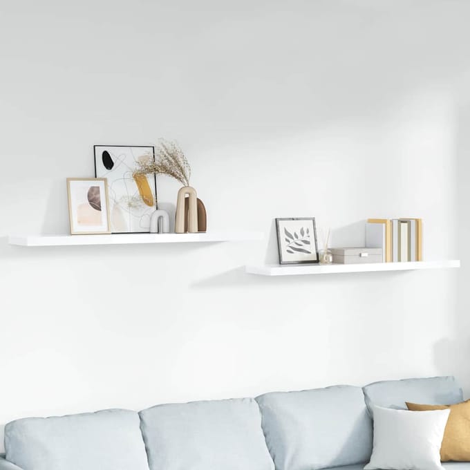 vidaXL - Wandschappen - zwevend - 2 - st - 120x23,5x3,8 - cm - MDF - hoogglans - wit