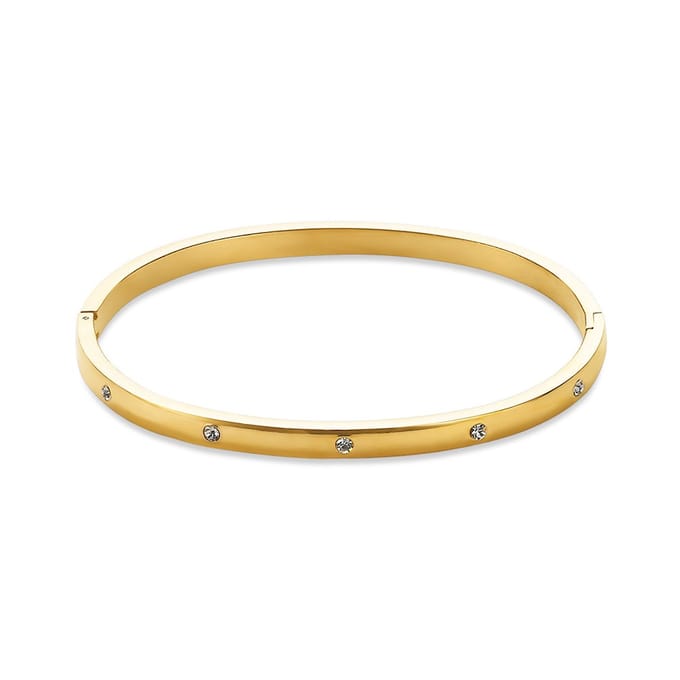 Twice As Nice Armband in goudkleurig edelstaal, bangle met kristallen 6cm