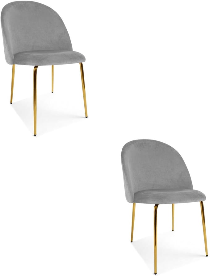 Set van 2 eetkamerstoelen INCA - Lichtgrijs fluweel - Gouden metalen poten - Modern design
