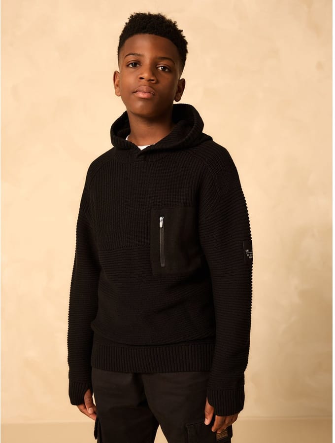 Next - Jongens - Gebreide utility-hoodie - Zwart