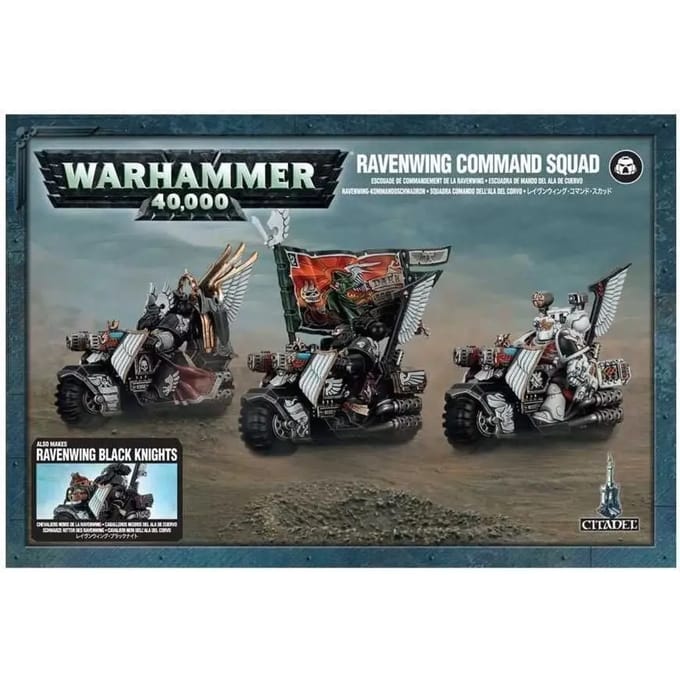 Pak met 3 figuurtjes van 122 stukjes Games Workshop Warhammer 40k - Dark Angels Escouade de Commandement / Chevaliers de la Ravenwing