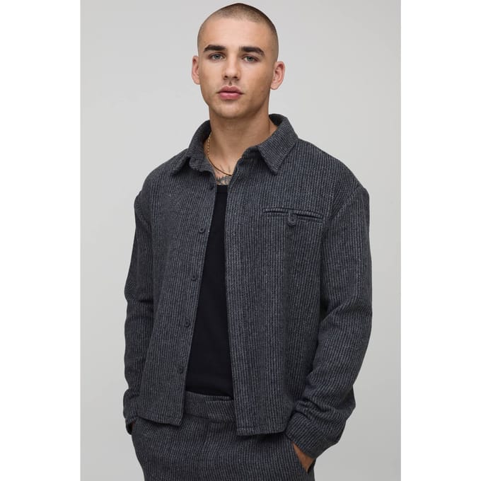 Regular Fit Brushed Rib Welt Pocket Overshirt | Black | Size Medium