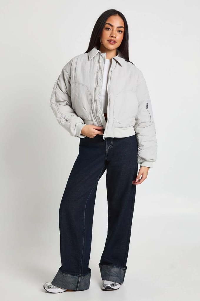 boohoo Dames Bomberjack met geplooide mouwen | Ice Grey | Maat: 10