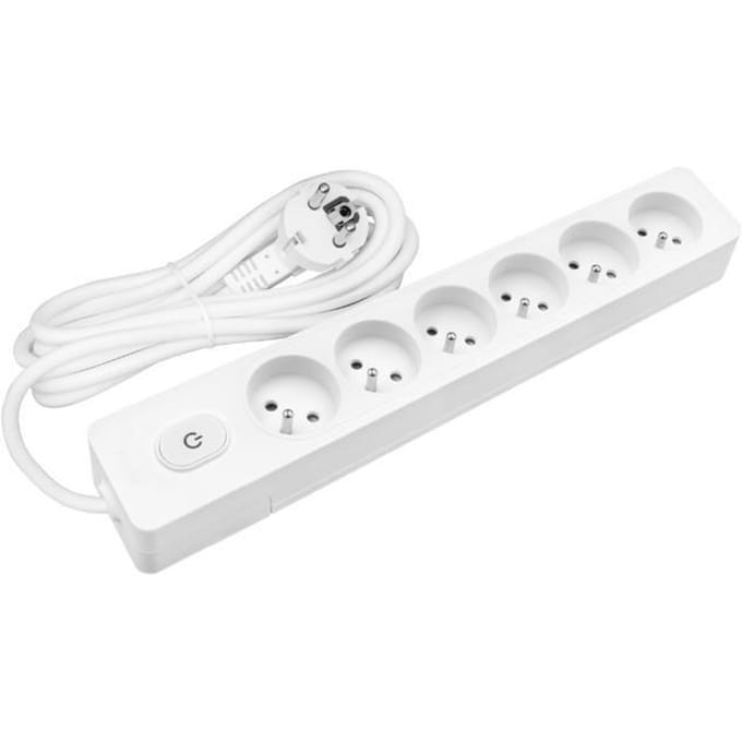 Verlengsnoer SELDUR G6FA32B, 6 stopcontacten type E + schakelaar met indicatorlampje, Wit, kabel 3m wit
