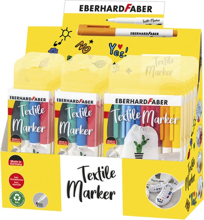 Eberhard Faber textielmarker set - 15 stuks - in kartonnen display - EF-560140