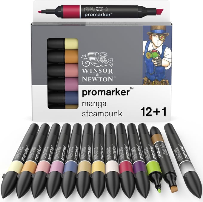 Winsor & Newton Promarker™ 12+1 Manga Steampunk Set | Professionele layoutmarkers & alcoholmarkers