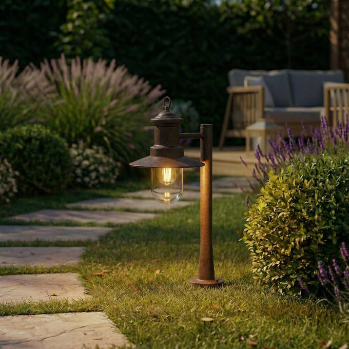 Lindby - Tuinpad verlichting - 1licht - Staal, glas - H: 60 cm - E27 - roestkleurig