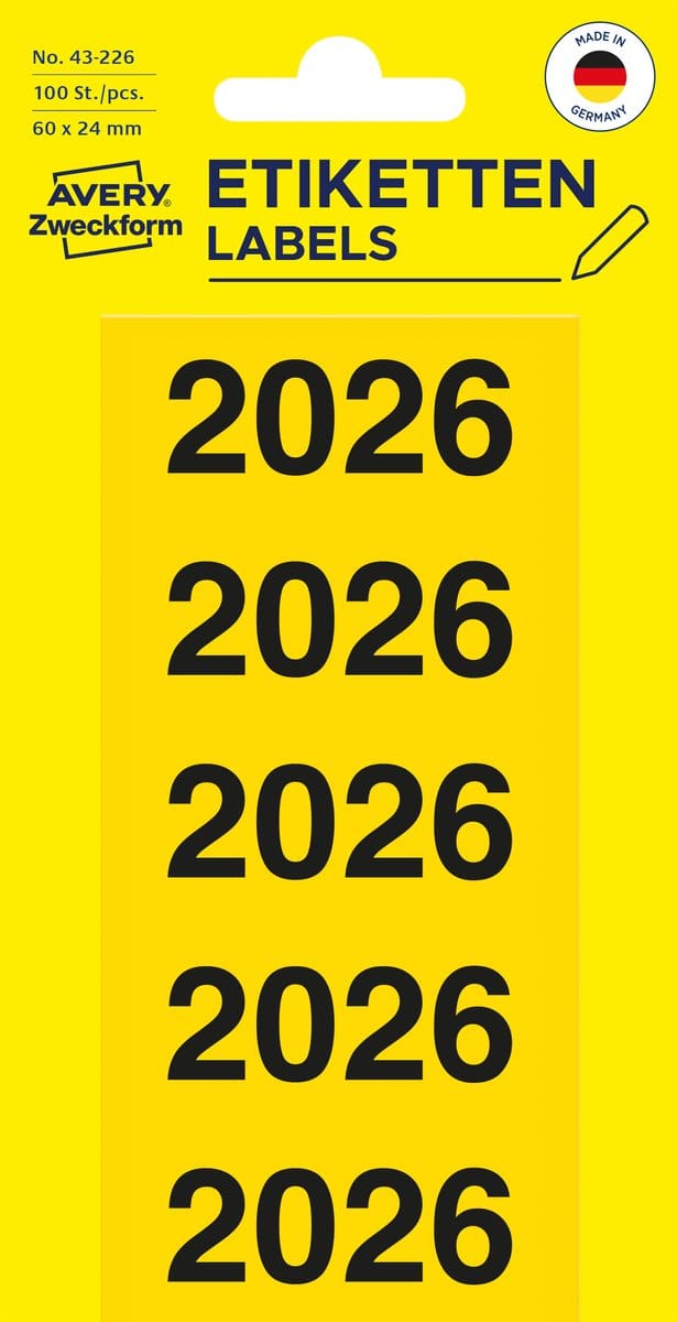 AVERY Zweckform Ordnerrugetiket '2026', 60x26 mm, geel