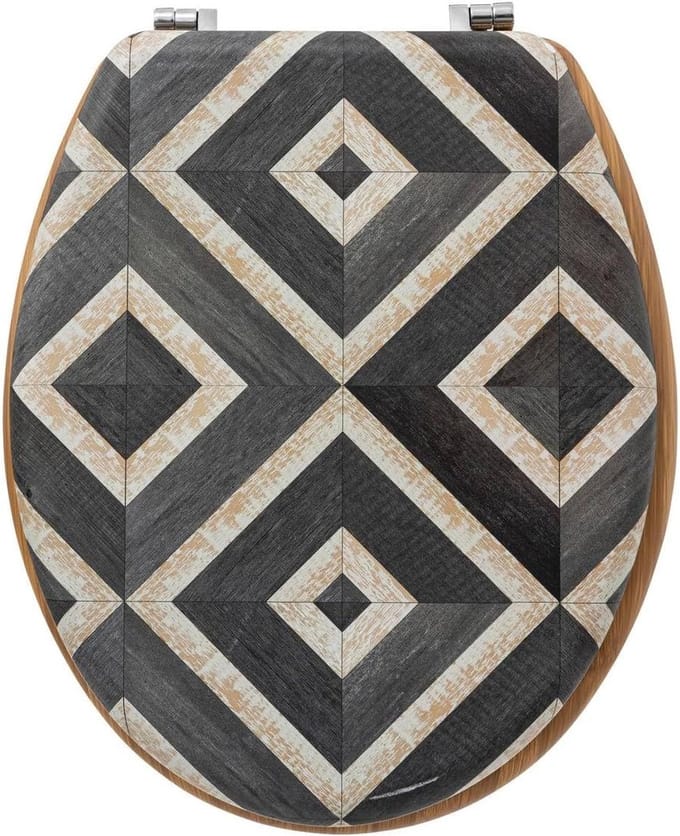 Toiletzitting Canvas - Zitting Deksel - Badkamer Vernieuwen - Universele Scharnieren - 40 cm - Zwart Beige