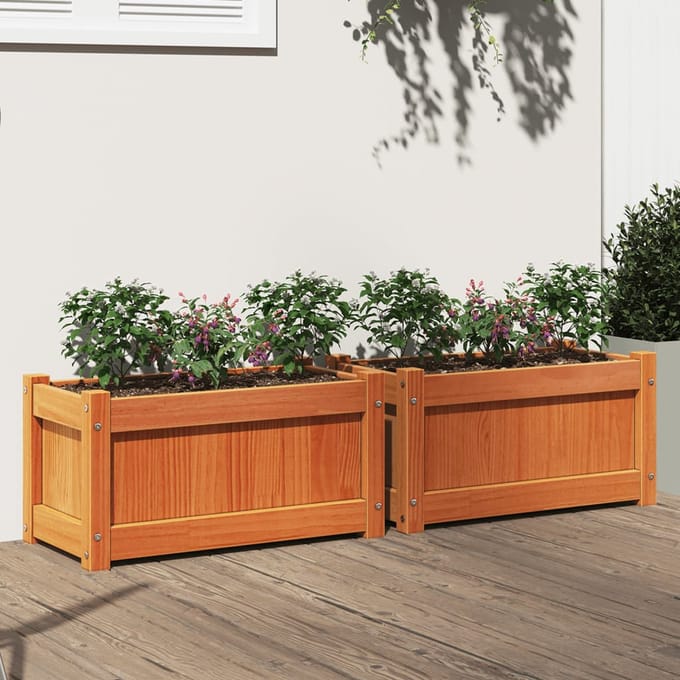 vidaXL - Plantenbakken - 2 - st - cm - massief - grenenhout - wasbruin