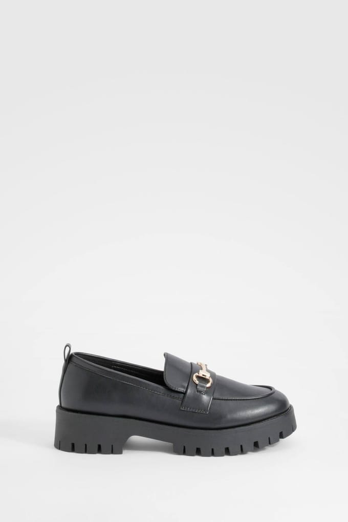 boohoo Dames Brede pasvorm chunky T-Bar loafers | Zwart | Maat: 40