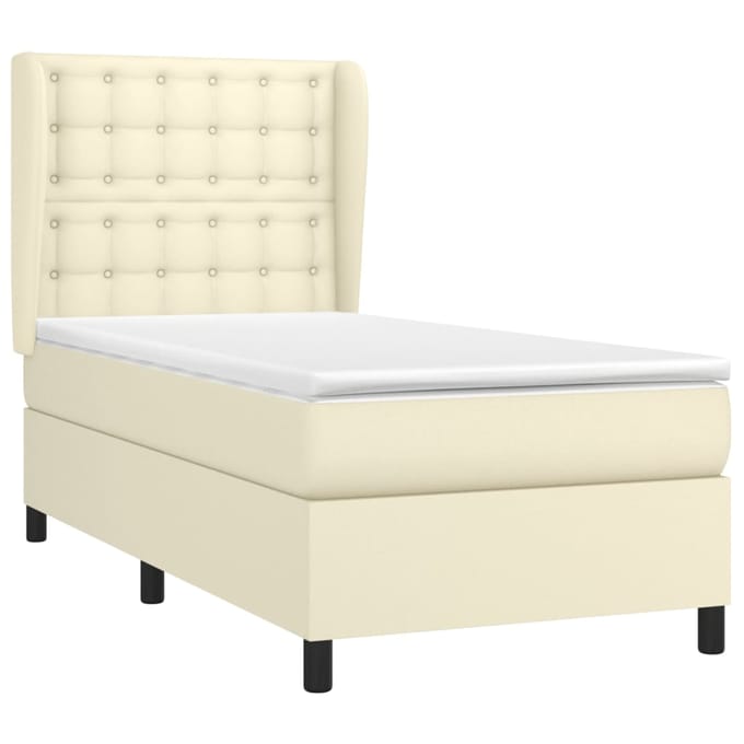 vidaXL - Boxspring - met - matras - kunstleer - crèmekleurig - 80x200 - cm