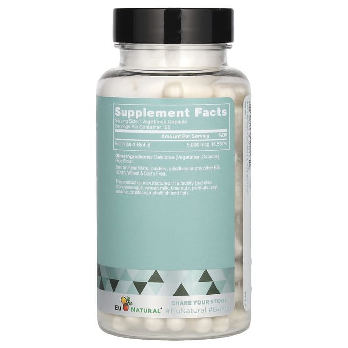 Eu Natural, pure biotine, 5.000 mcg, 120 plantaardige capsules