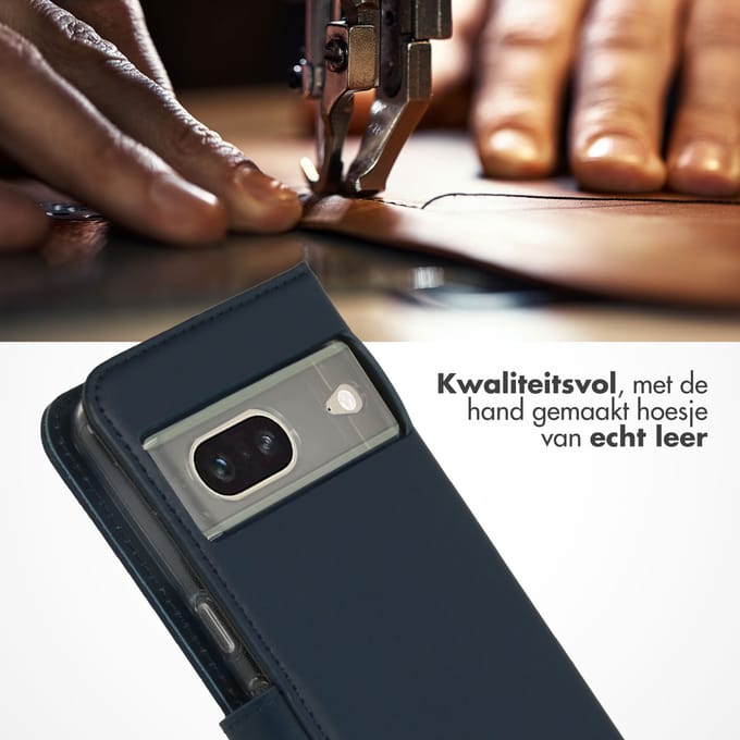 Selencia Hoesje - Geschikt voor Google Pixel 7 - Echt Lederen Bookcase - Blauw