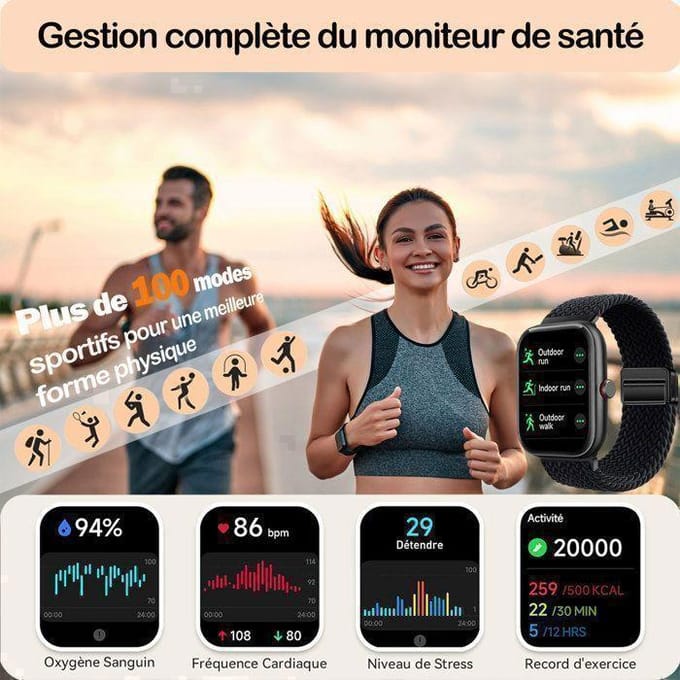 Montre connectée - WENZYLIQUOX - Smartwatch 1,91  - Alexa intégrée - IP68 - SpO2