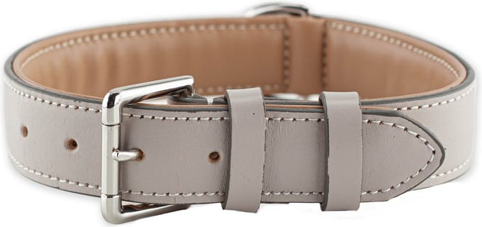 Brute Strength - Luxe leren halsband hond - Licht grijs - XL - (56 - 63) x 3,5 cm