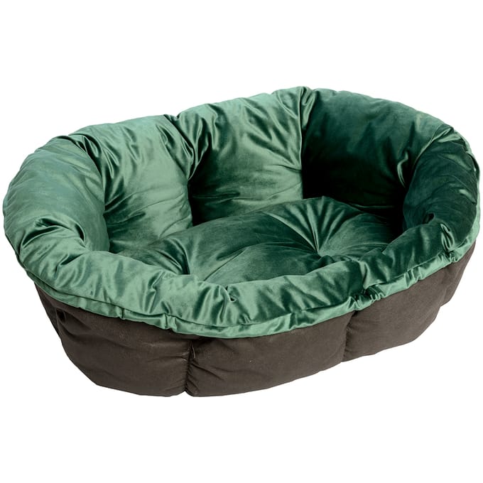 Ferplast Hondenmand Siesta Deluxe Zwart met Bekleding Sofà Fluweel Groen - Set maat 4: mand + deksel + pootjes