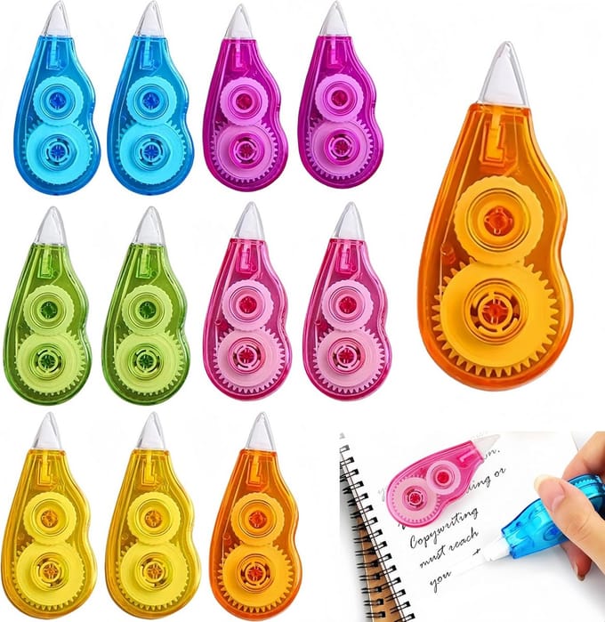 Set van 12 Mini Correctierollers – Compacte Correctietape voor School en Kantoor