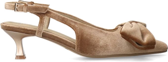 Manfield - Dames - Taupe velours slingbacks met strik - Maat 37