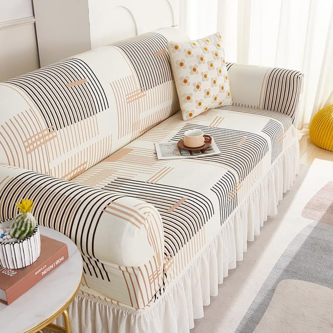 Sofaovertrek antislip all-inclusive armleuning rok sofaovertrek zomer Boheemse luxe wind driepersoons sofa handdoek 90-140cm beige