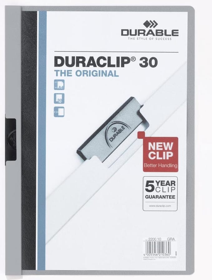 Klemmmappe Durable Duraclip A4 3mm 30 Blatt grau
