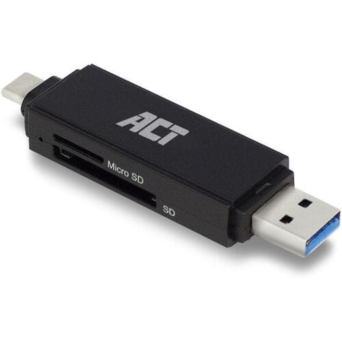 ACT USB Cardreader met USB-C/USB-A connector en 2 kaartsleuven - voor (Micro) SD/TF/MMC - USB3.0