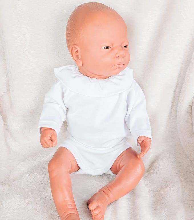 Romper babidu 1117 wit | lange mouw | royale ruchekraag | 3 maand | maat 62