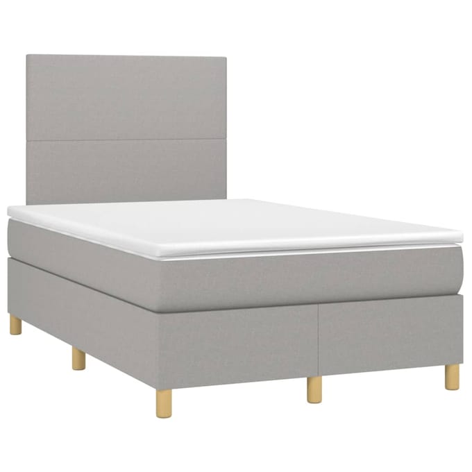 vidaXL - Boxspring - met - matras - en - LED - stof - lichtgrijs - 120x200 - cm