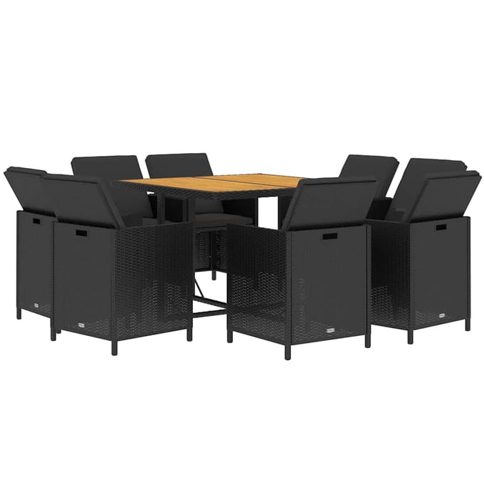 vidaXL - 9-delige - Tuinset - met - kussens - poly - rattan - zwart