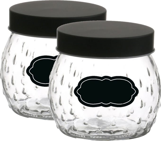 Voorraadpot/bewaarpot Mora - 4x - 1L - glas - zwart - incl. etiketten