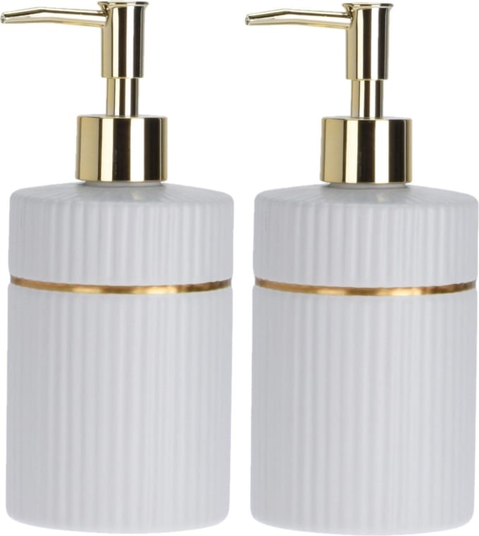 Items Zeeppompje/dispenser - 2x - 17 cm - keramiek - wit - 300 ml - navulbaar - toilet/badkamer/keuken