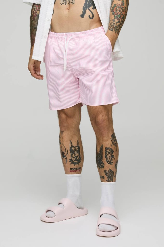 Middenlange zwembroek met kleine streepprint | Pink | Size Medium