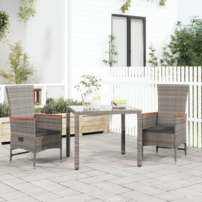 vidaXL Tuinstoelen 2 st verstelbaar met kussens poly rattan grijs