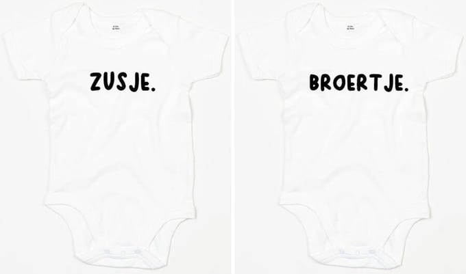 Rompertjes - Zusje & Broertje-Wit-6-12 Maanden