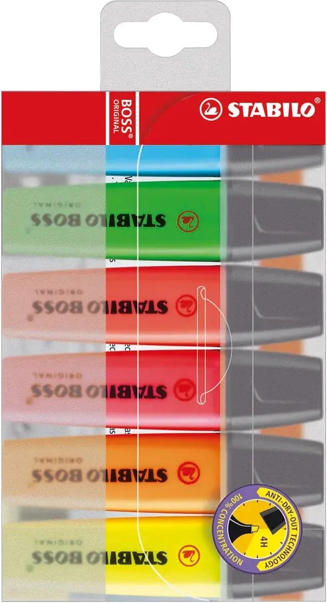 STABILO BOSS ORIGINAL - Markeerstift - Hoogste Kwaliteit - Etui Met 6 Kleuren