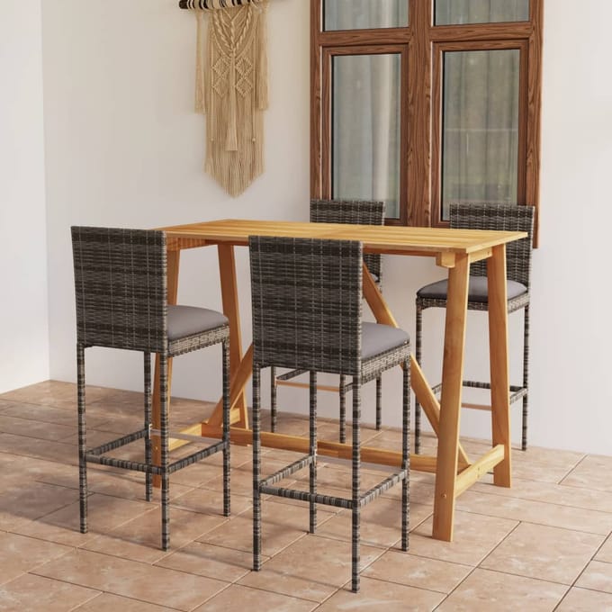 vidaXL - 5-delige - Tuinbarset - met - kussens - grijs