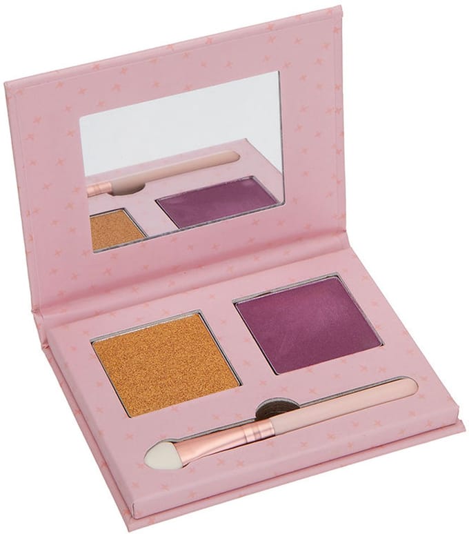 Kinder make-up set met oogschaduw/blushpalet, spiegel en kwast (macaron Magic)