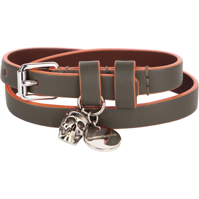 Alexander McQueen Heren Graffiti Skull Leren Wrap Armband in groen