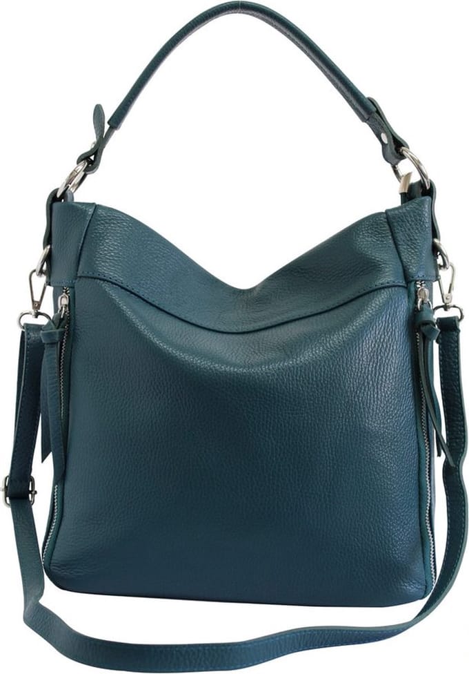 AmbraModa GLX3 - dames handtas schoudertas hobo bag van echt leer Petrol