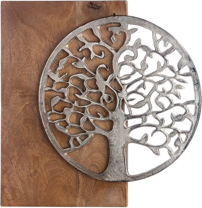 Levensboom muurdecoratie mangohout en aluminium - 4x45x45