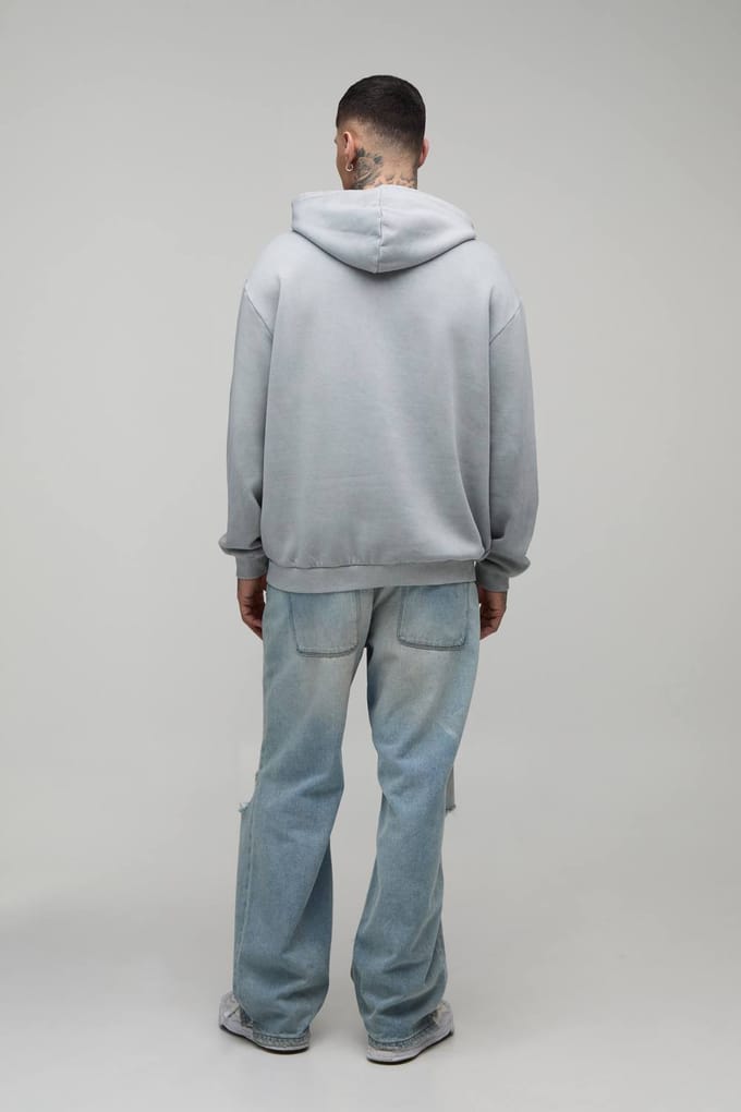 Lange Oversized Hoodie Met Gewassen Euphoric Doodskop Print | Grey | Size Medium