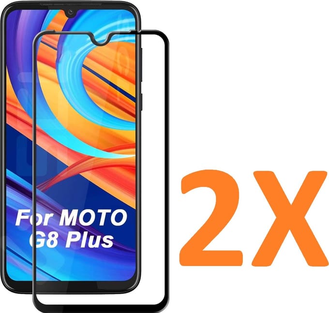 Screenprotector Glas - Full Tempered Glass Screen Protector Geschikt voor: Motorola Moto G8 Plus  - 2x