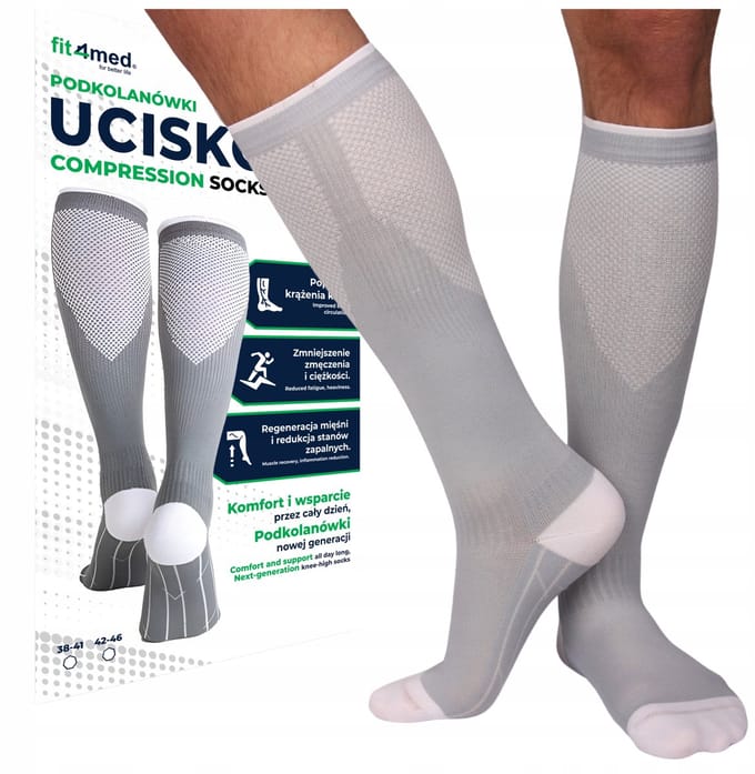 MONA - Compressiekousen - Wit en Grijs - Uniseks - 38-41