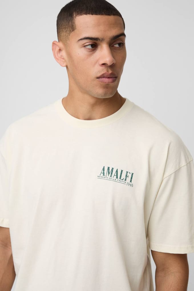 Oversized Amalfi Citroenprint T-Shirt | Ecru | Size Medium
